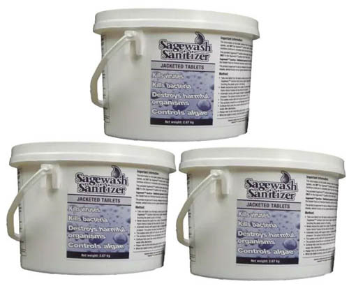 SAGEWASH SANITIZER TABLETS 
3 BUCKETS OF 8
